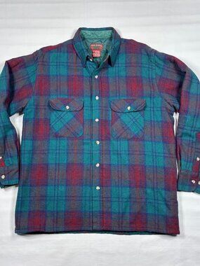 VTG 80s High Sierra Wool Blend Quilt-Lined Flannel Shirt Jacket Shacket Mens L